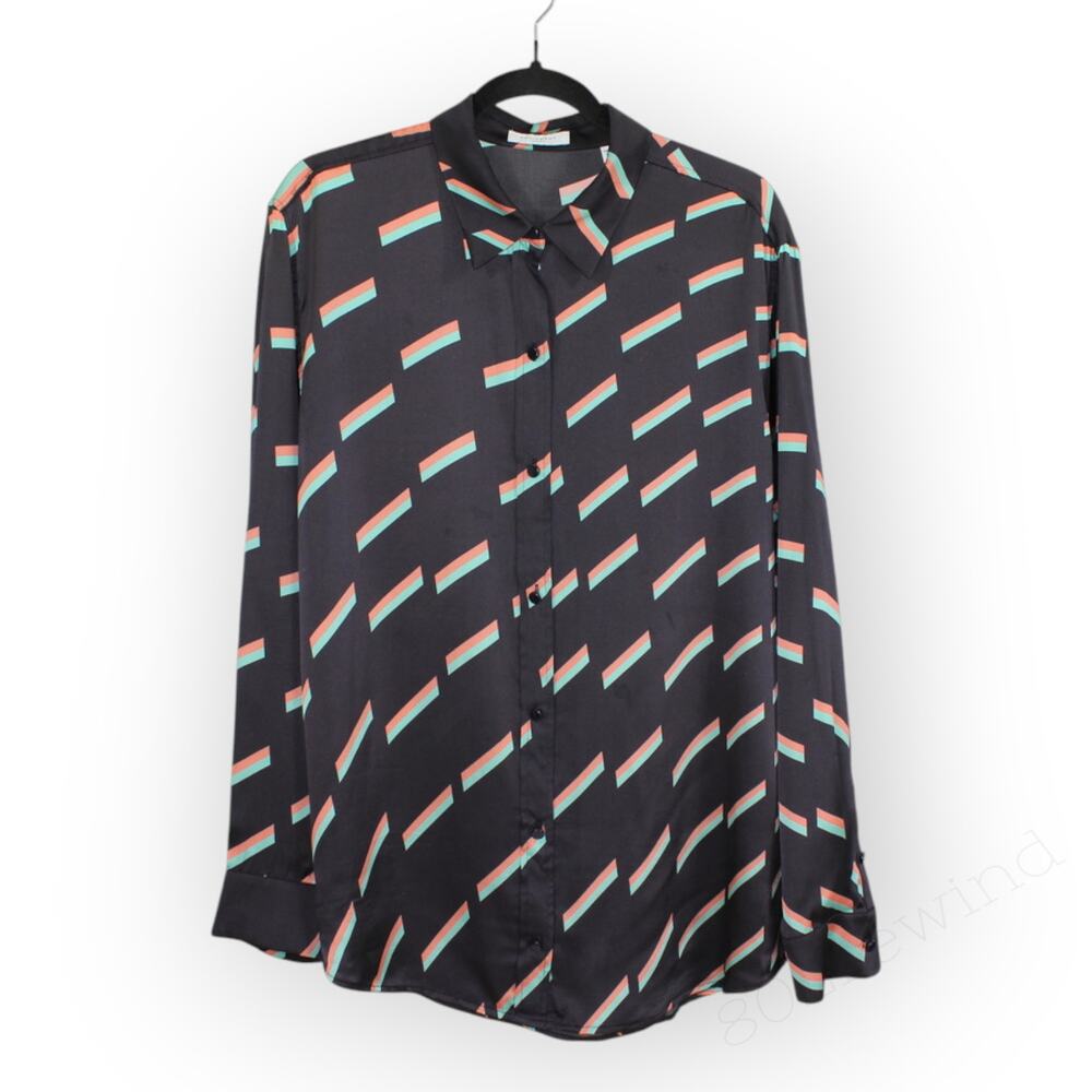 XL Equipment Femme 100% Silk Blouse EclipseMulti Retro ArtDeco Miami Graphic - Picture 5 of 8